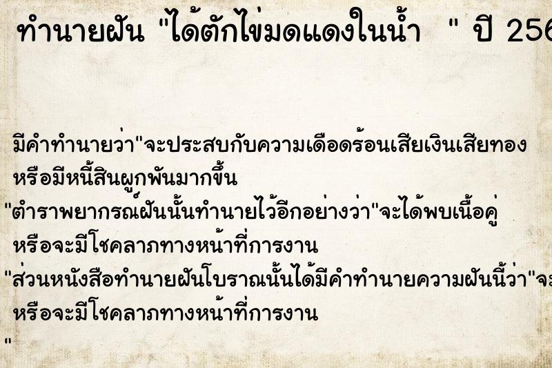 ทำนายฝัน ได้ตักไข่มดแดงในน้ำ  